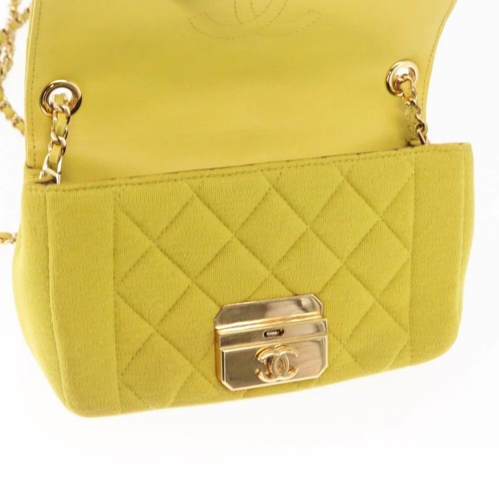 CHANEL Matelasse Chain Shoulder Bag Cotton Yellow Gold CC Auth 156510V - Picture 13 of 16